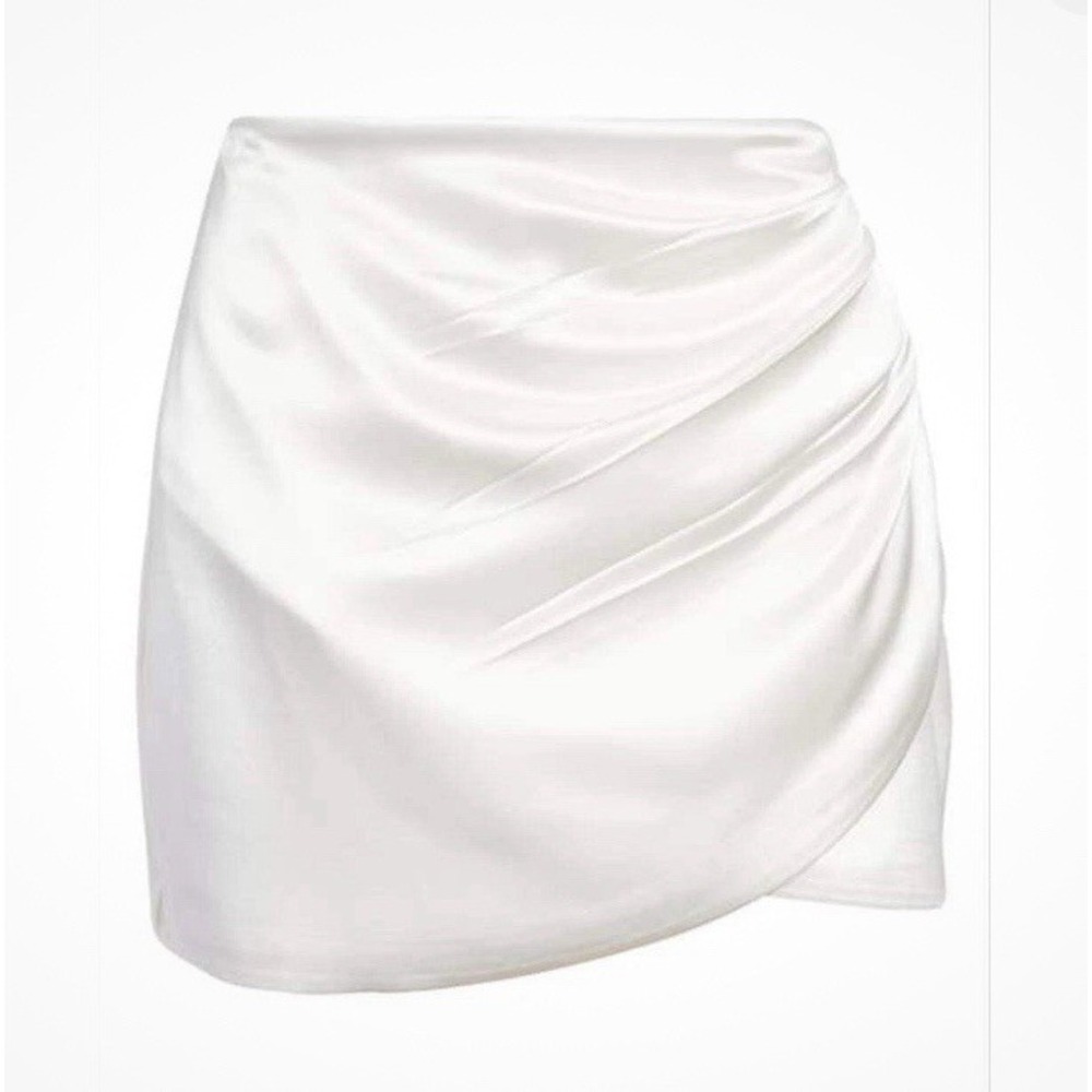 Retrofête Marilyn Tulip Miniskirt White‎ Size XL White Faux Wrap Ruched Satin